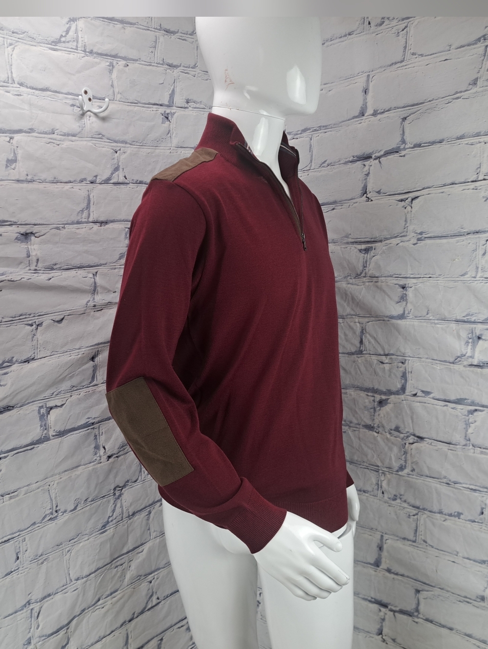 Paul & Shark Yachting Half Zip Sweater Merino Wool Suede Leather Italy Large - Picture 6 of 14